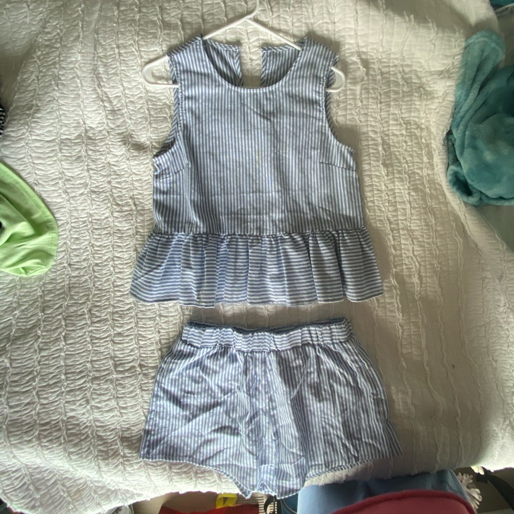 Women’s light blue stripe two piece set